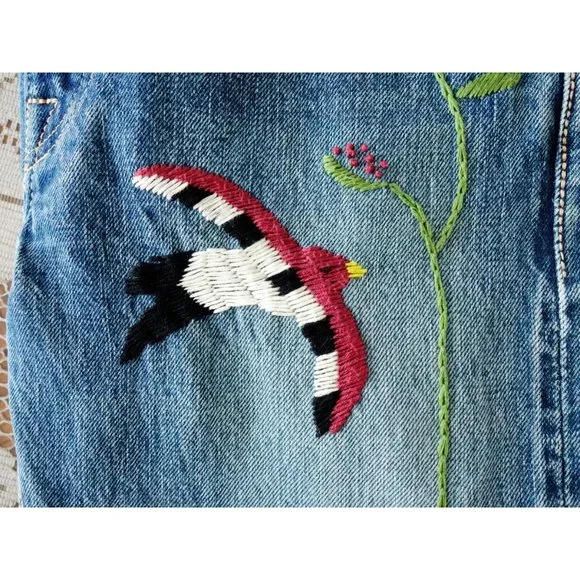 Kapital Japan Stonewash Denim Floral Bird Embroidered Jeans 28 est 25 - Picture 9 of 15